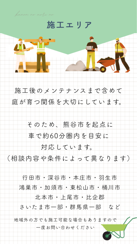 対応エリア｜熊谷から車で60分圏で庭づくり対応｜花音の森